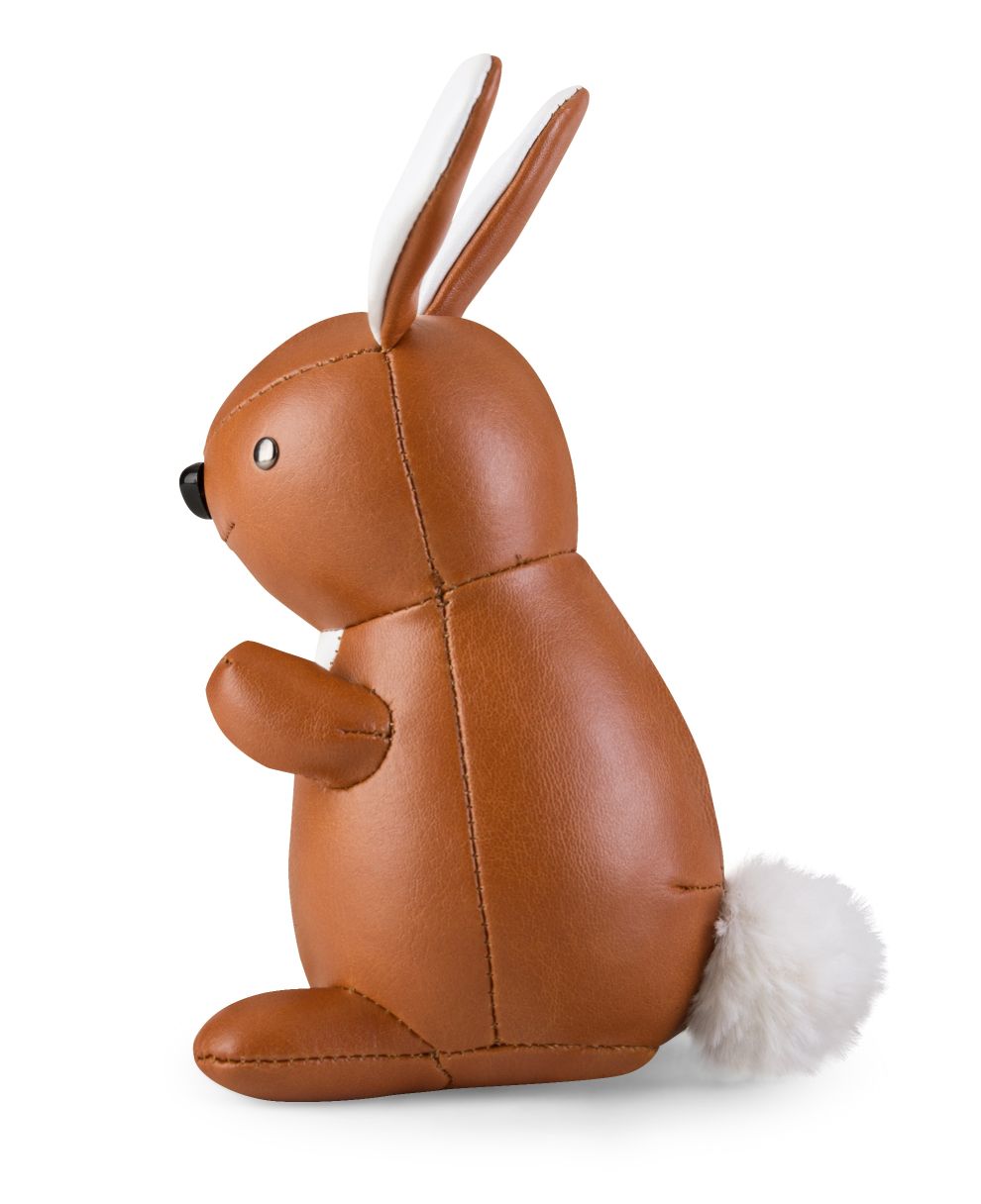 Brauner Kaninchen Briefbeschwerer von Züny, Dekoration aus Kunstleder mit weißem Schwanz und Ohren.