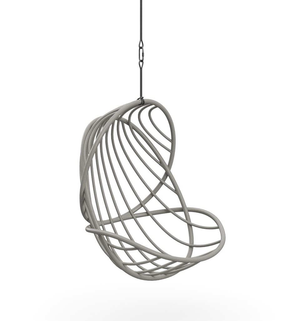 Kida Hängesessel von Dedon: Grauer, schwebender Sessel mit Polster, ideal für Entspannung und modernes Wohnen.