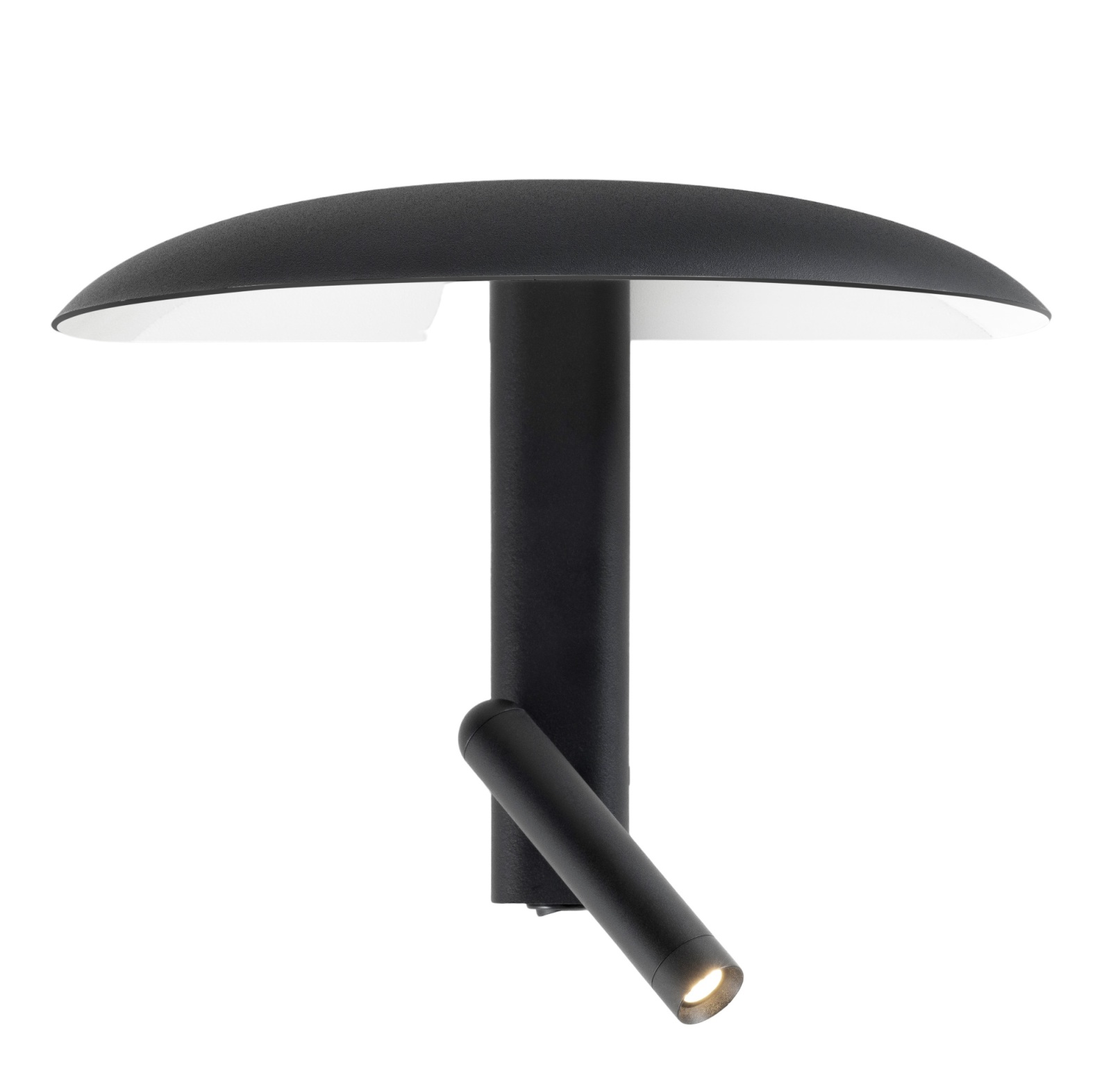 Schwarze Konoha Wandleuchte von Marset mit Schirm und verstellbarem Spot für indirektes Licht.