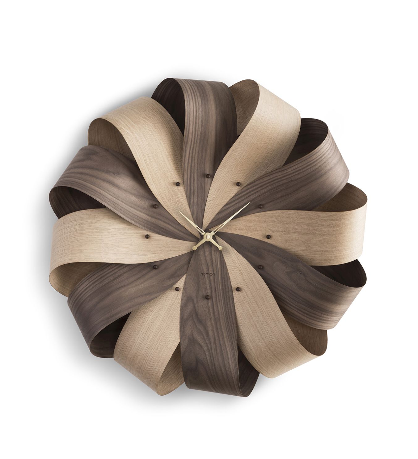 Brisa XL Wanduhr von Nomon, Ø75cm, aus hellem und dunklem Holz, modernes Design.