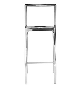 Silberner Emeco Barhocker mit Rückenlehne, minimalistisches Design für Küche oder Bar, aus recyceltem Aluminium.