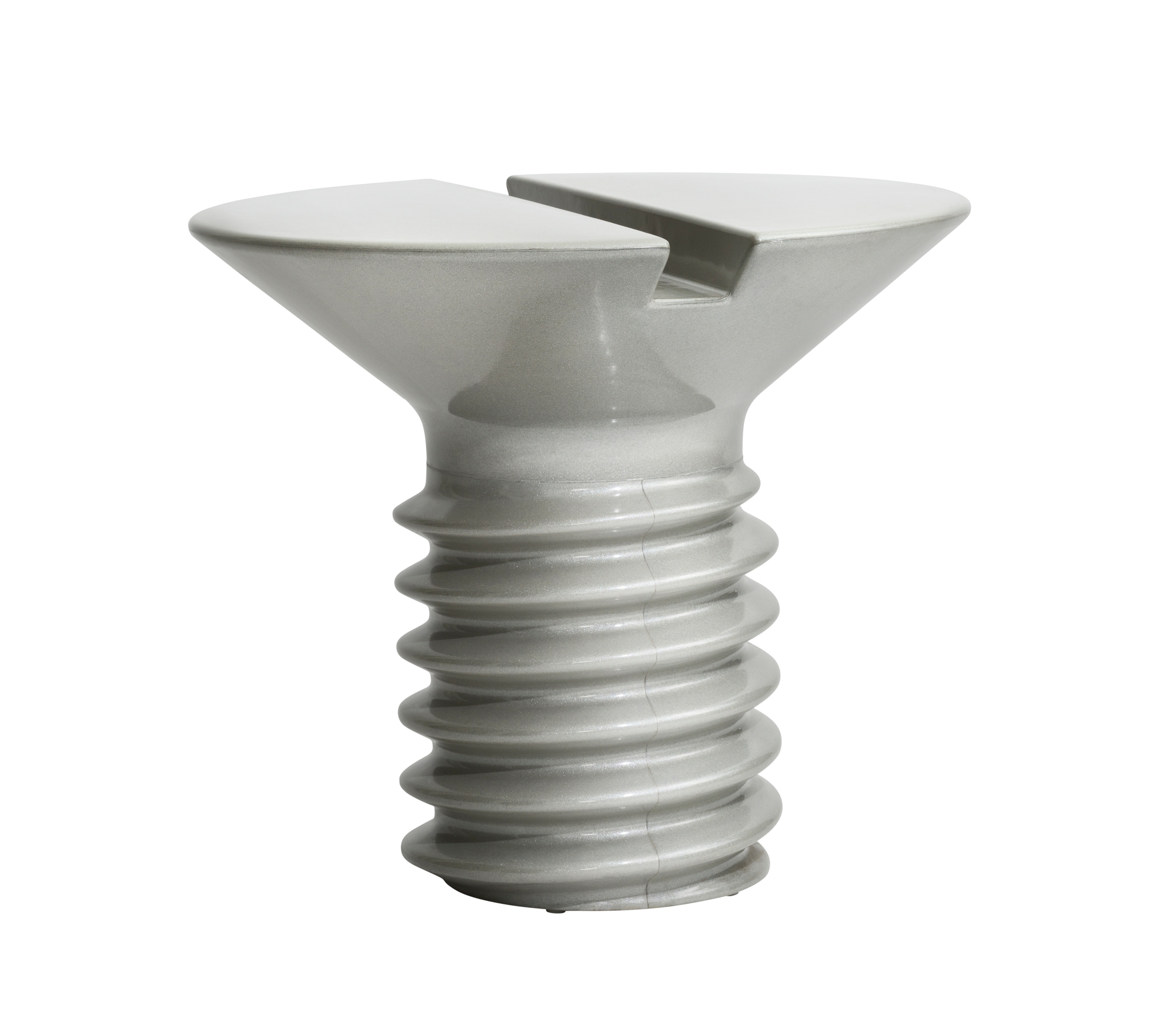 Silberner Screw Tisch von Eero Aarnio Originals, ein moderner Beistelltisch in Schraubenform.