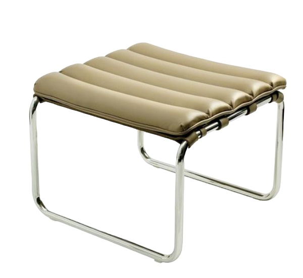 MR Bauhaus Hocker von Knoll International mit beigem Leder und Chromgestell.