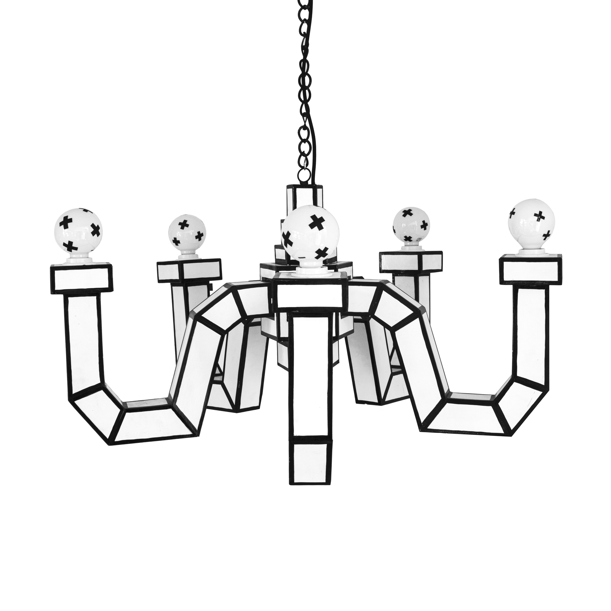 Cut ´n Paste Chandelier Leuchte von Seletti: Moderne Hängeleuchte in Schwarz-Weiß mit fünf Leuchtmitteln.