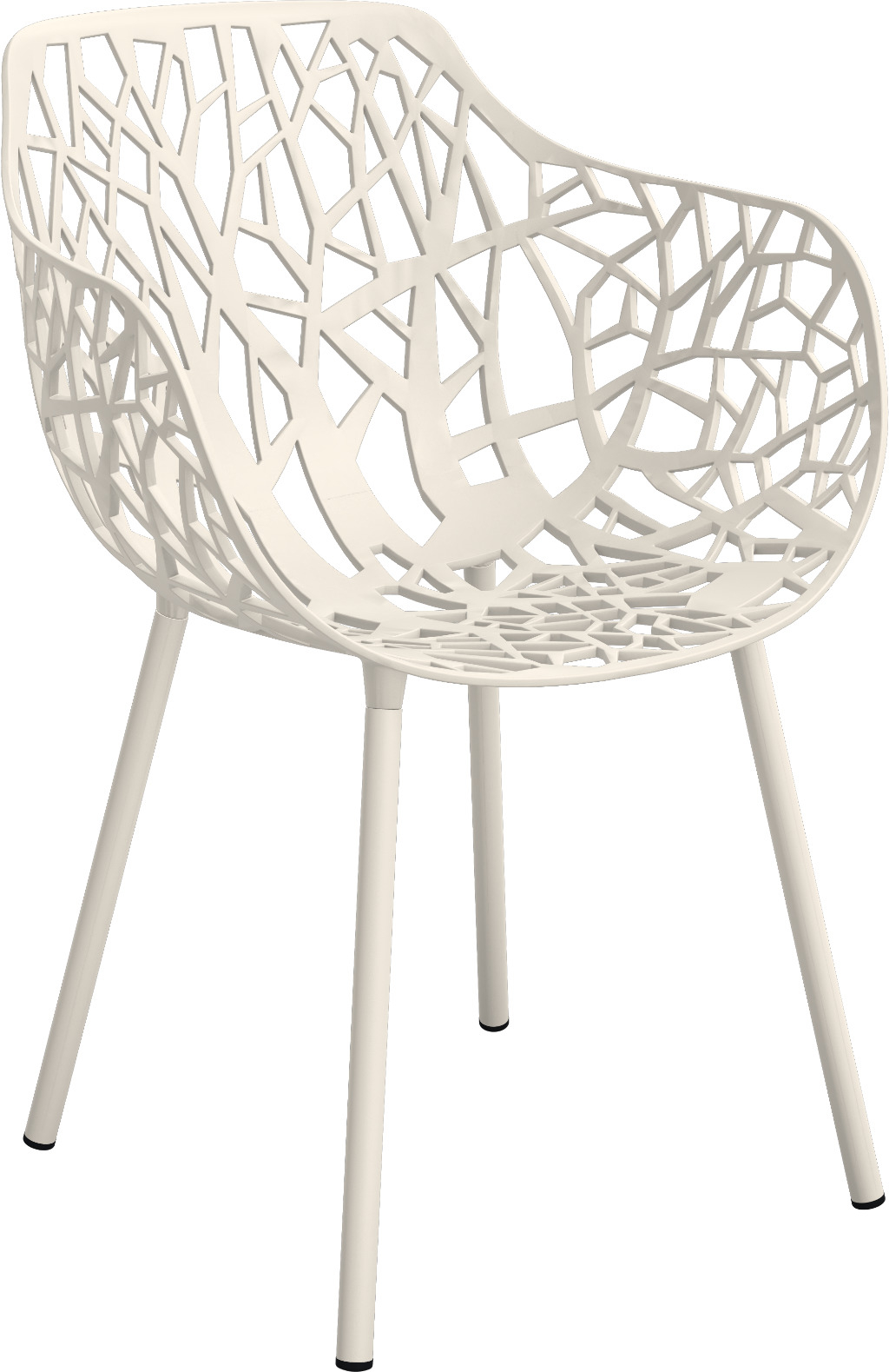 Pulvergrauer Forest Outdoor Sessel mit filigranem, modernem Design und vier Beinen für Garten und Terrasse.