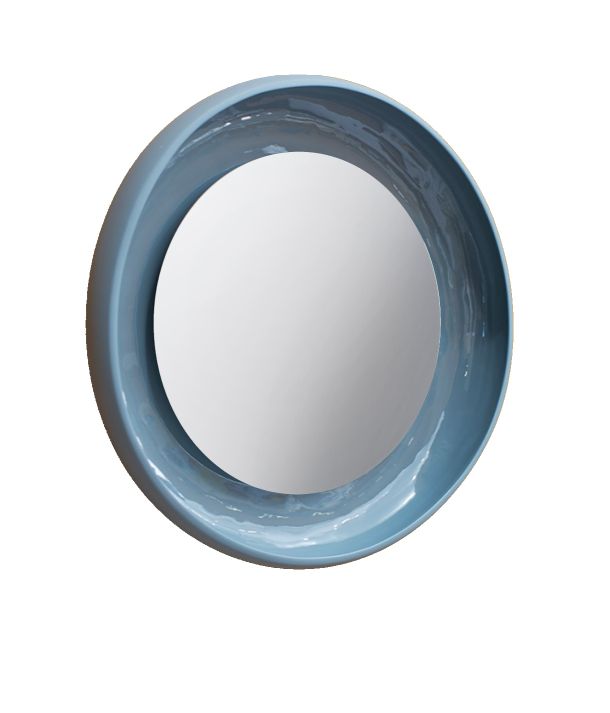 Runder Coque Spiegel von Miniforms mit hellblauem Keramikrahmen für Wanddekoration.