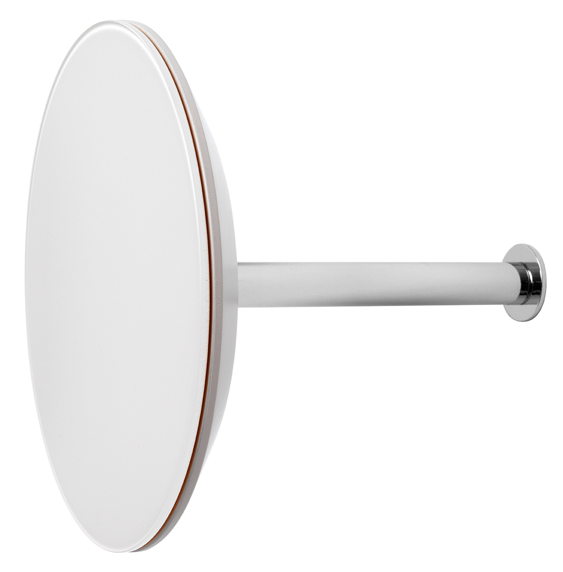 Weißer Schönbuch Slot Garderobenhaken mit runder Wandhalterung und silberner Stange, modernes Design für Flur und Diele.