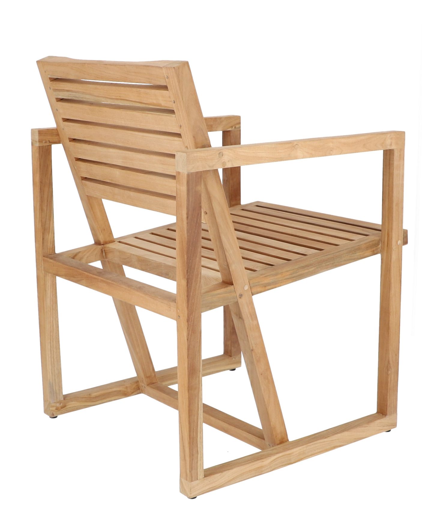 Rückansicht des Jan Kurtz Timber Armlehnsessels aus Teakholz für den Garten und die Terrasse.