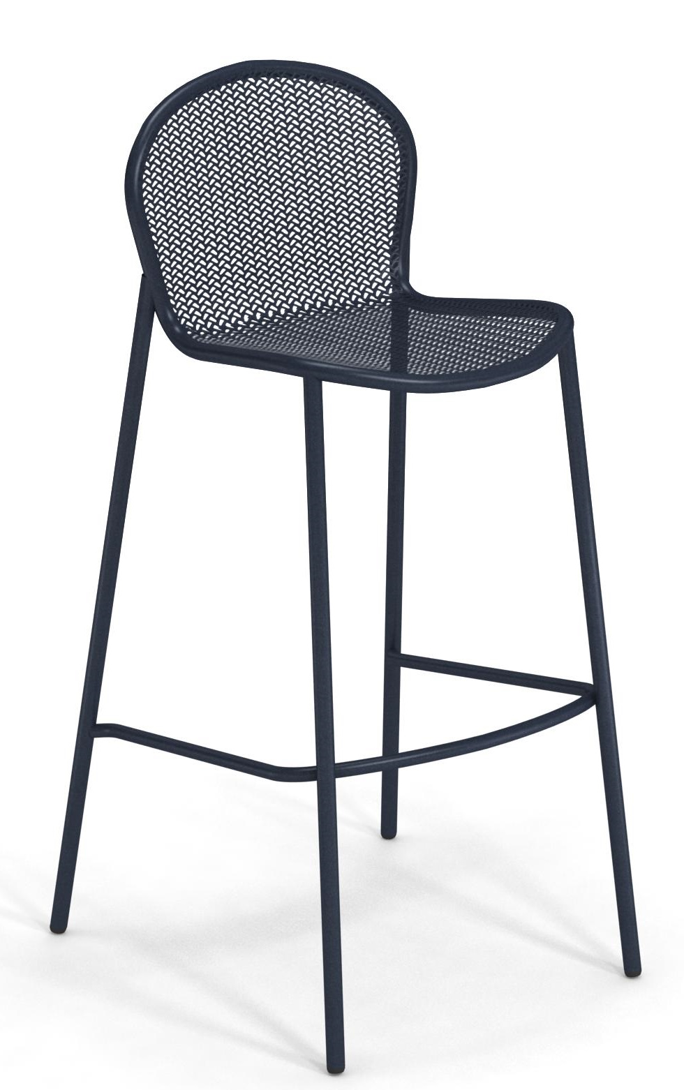 Blauer Ronda X Barhocker von Emu mit Rückenlehne und Fußstütze aus Metall.
