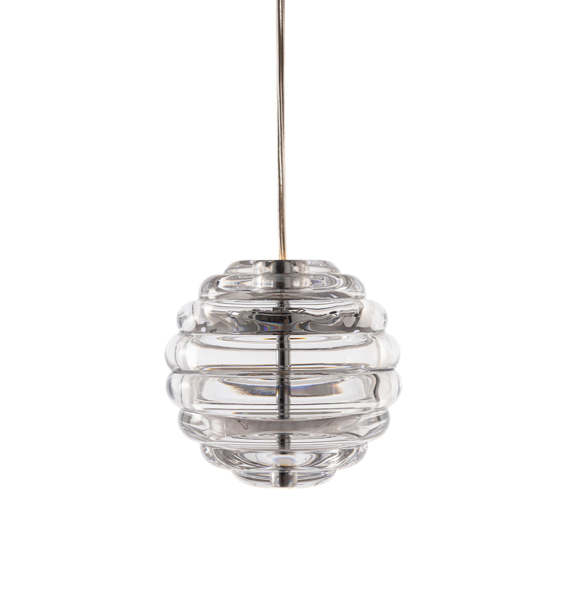 Press Mini Pendelleuchte Sphere von Tom Dixon: Klare Glas-Hängelampe in Kugelform für moderne Innenräume.