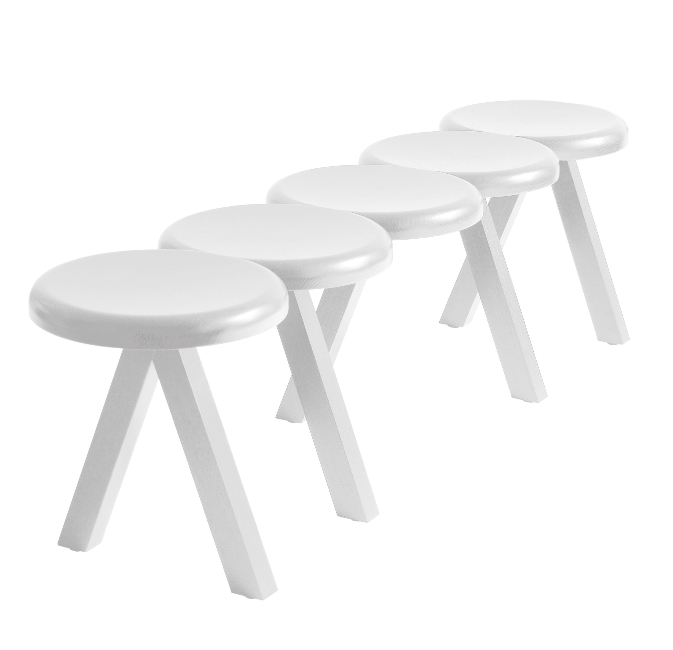 Weiße Millepiedi Bank von Driade: Moderne Sitzbank mit runden Sitzen und Holzbeinen.