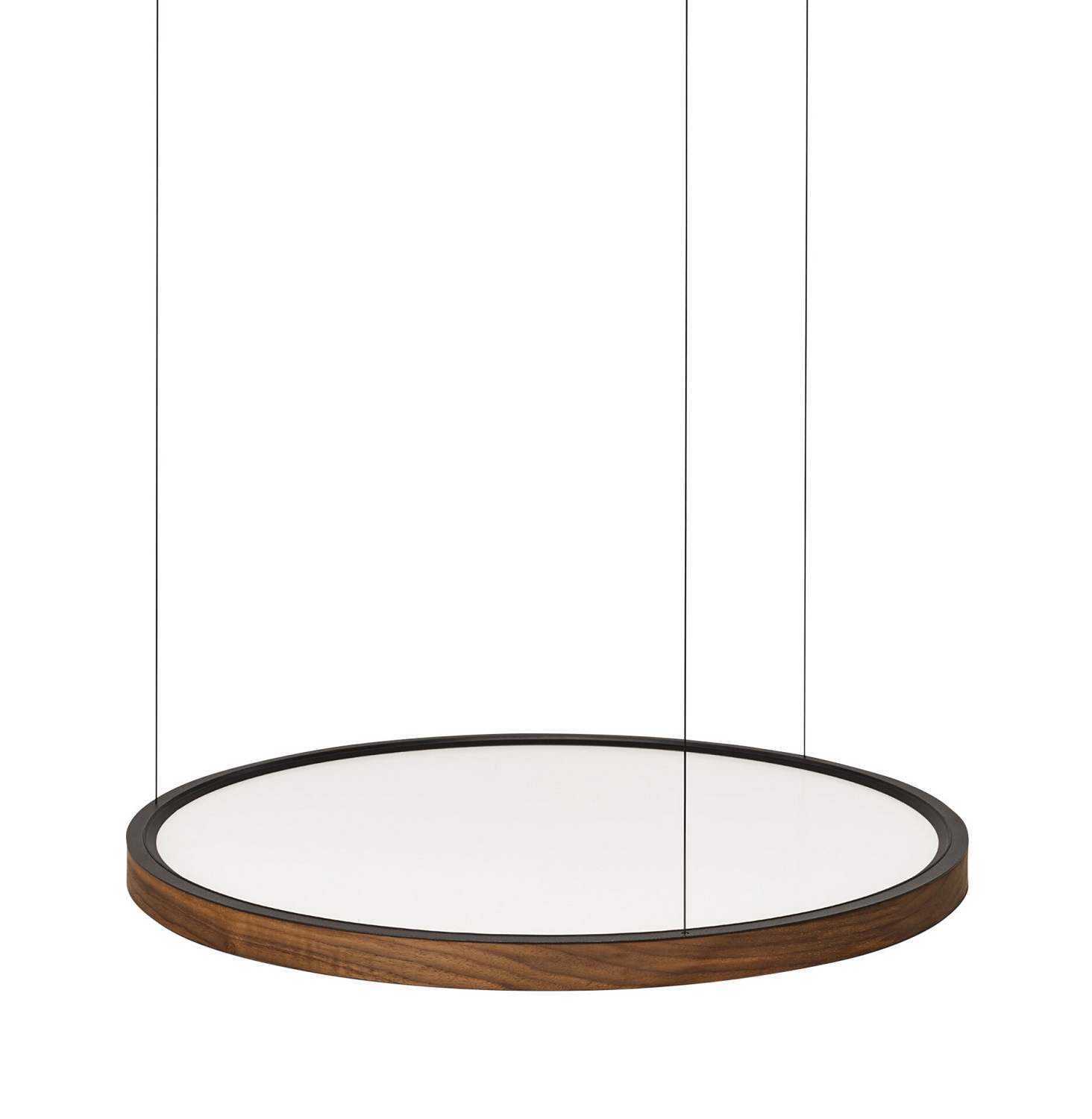 Japth Tray Pendant Pendelleuchte: Runde Hängelampe mit Holzrahmen und weißem Diffusor, moderne Innenbeleuchtung.