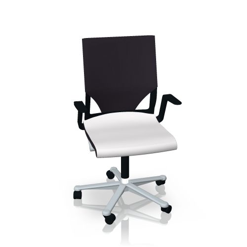 Wilkhahn Modus Bürostuhl 275/3 mit mittelhohem Rücken und weißem Sitzpolster.
