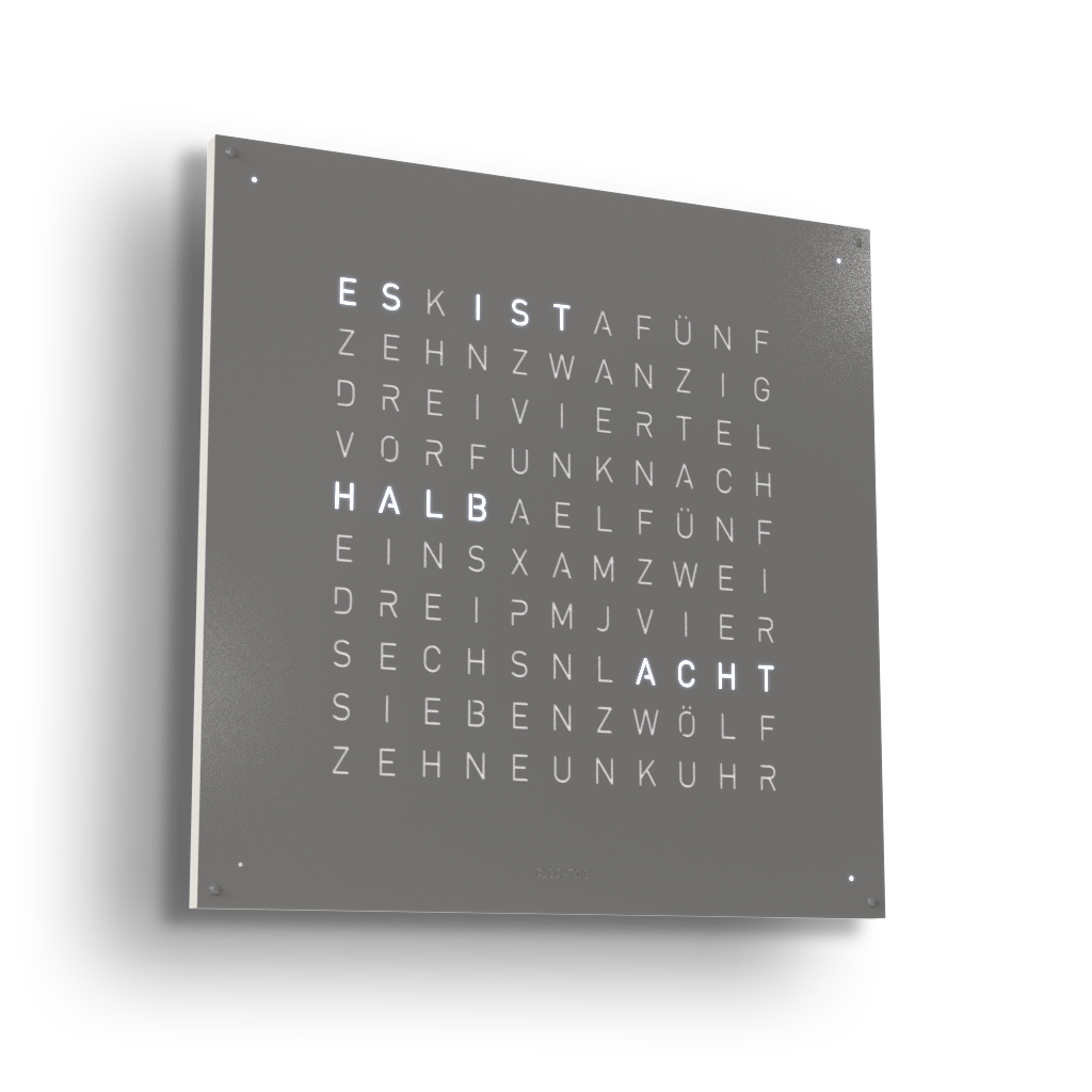 Earth 90 Steel Series Wanduhr / Zeitobjekt Deutsch QLOCKTWO