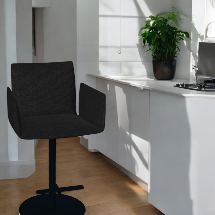 Schwarzer Jalis Barhocker mit Armlehnen und Tellerfuß, drehbar, Höhe 102 cm, für moderne Küchen.