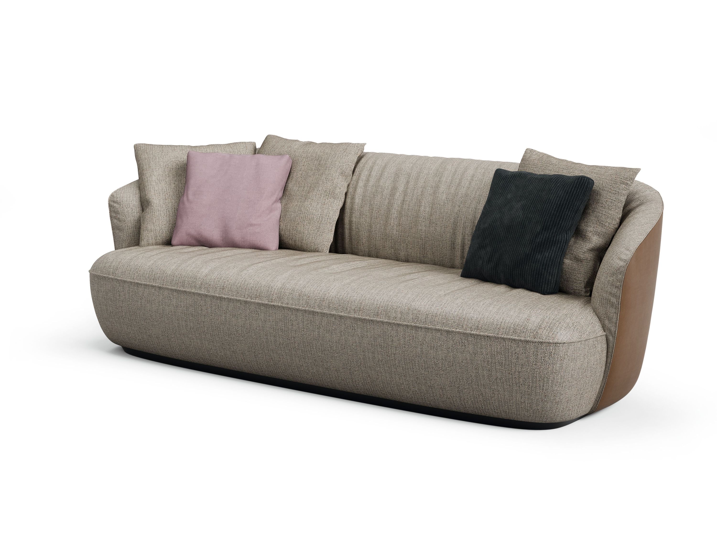 Ishino Sofa von Walter Knoll, modernes Design Sofa mit Kissen in Beige, Rosa und Schwarz.