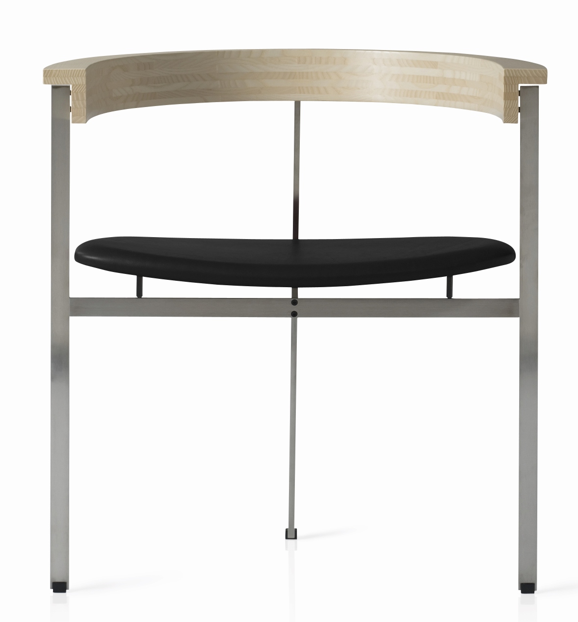 PK11 Stuhl von Fritz Hansen: Designklassiker mit schwarzem Ledersitz und hellem Holzrücken. Moderner Esszimmerstuhl.