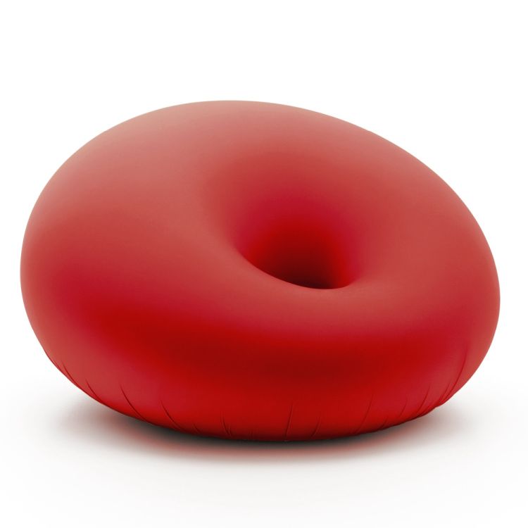 Roter Detecma Sessel von Gufram: Modernes Sitzmöbel mit einzigartiger, runder Form und Loch.