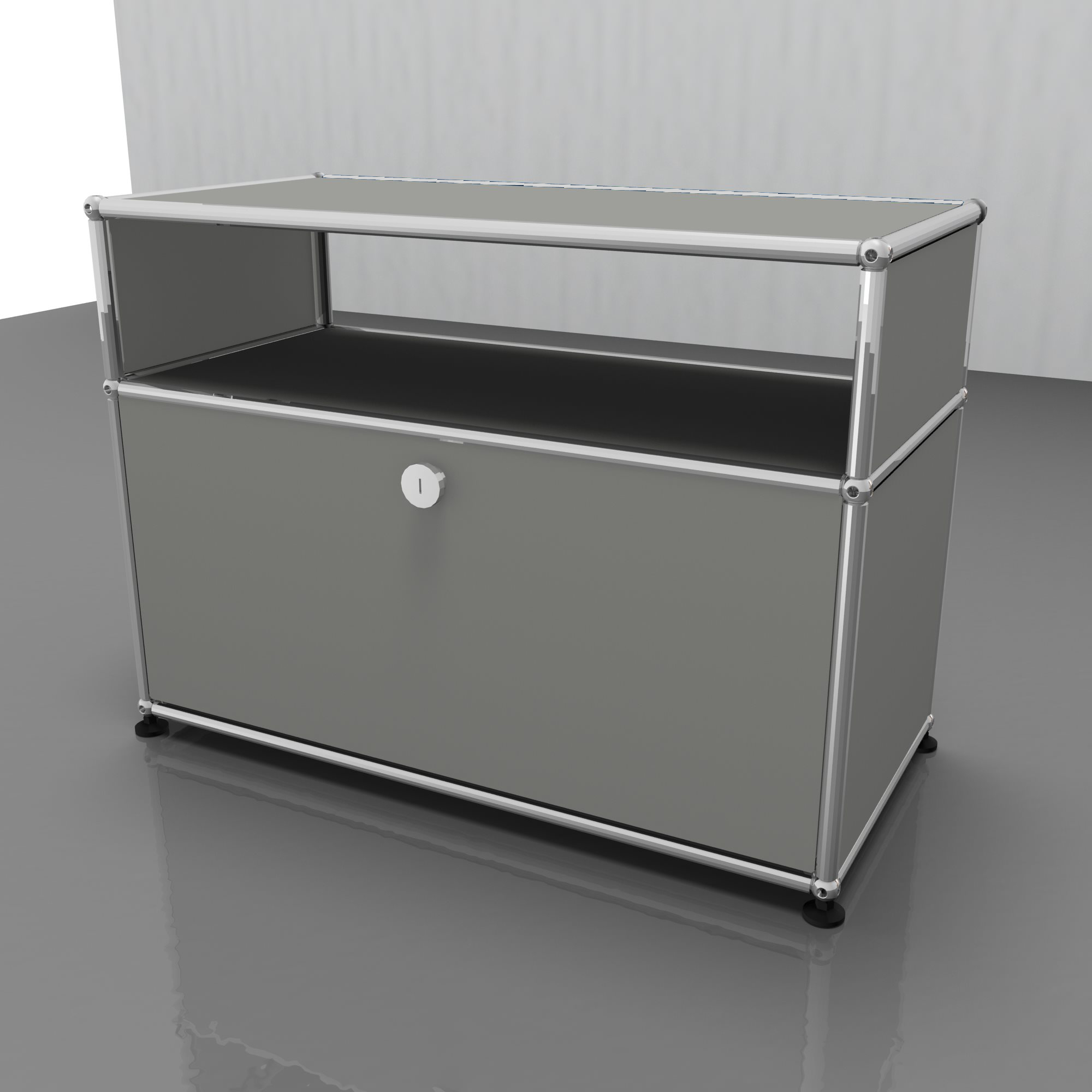 USM Haller Beistellmöbel mit Schublade in Grau: Moderner Nachttisch oder Sideboard für Wohnzimmer und Büro.