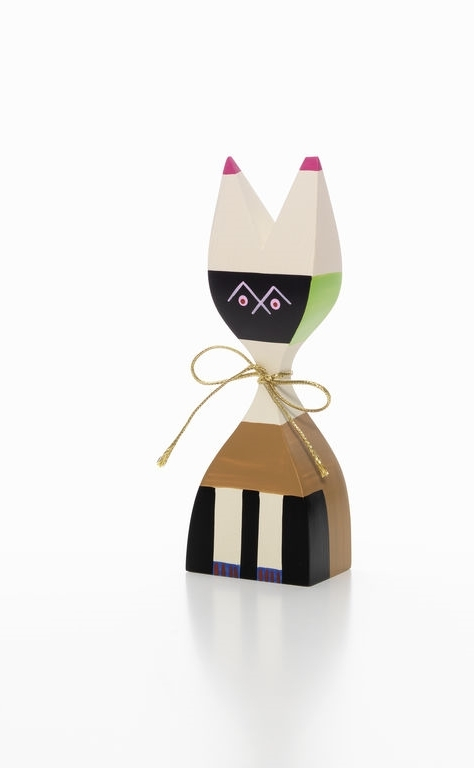 Holzfigur Vitra No 9, dekorative Holzpuppe mit Schleife, modernes Design für Wohnaccessoires und Sammler.