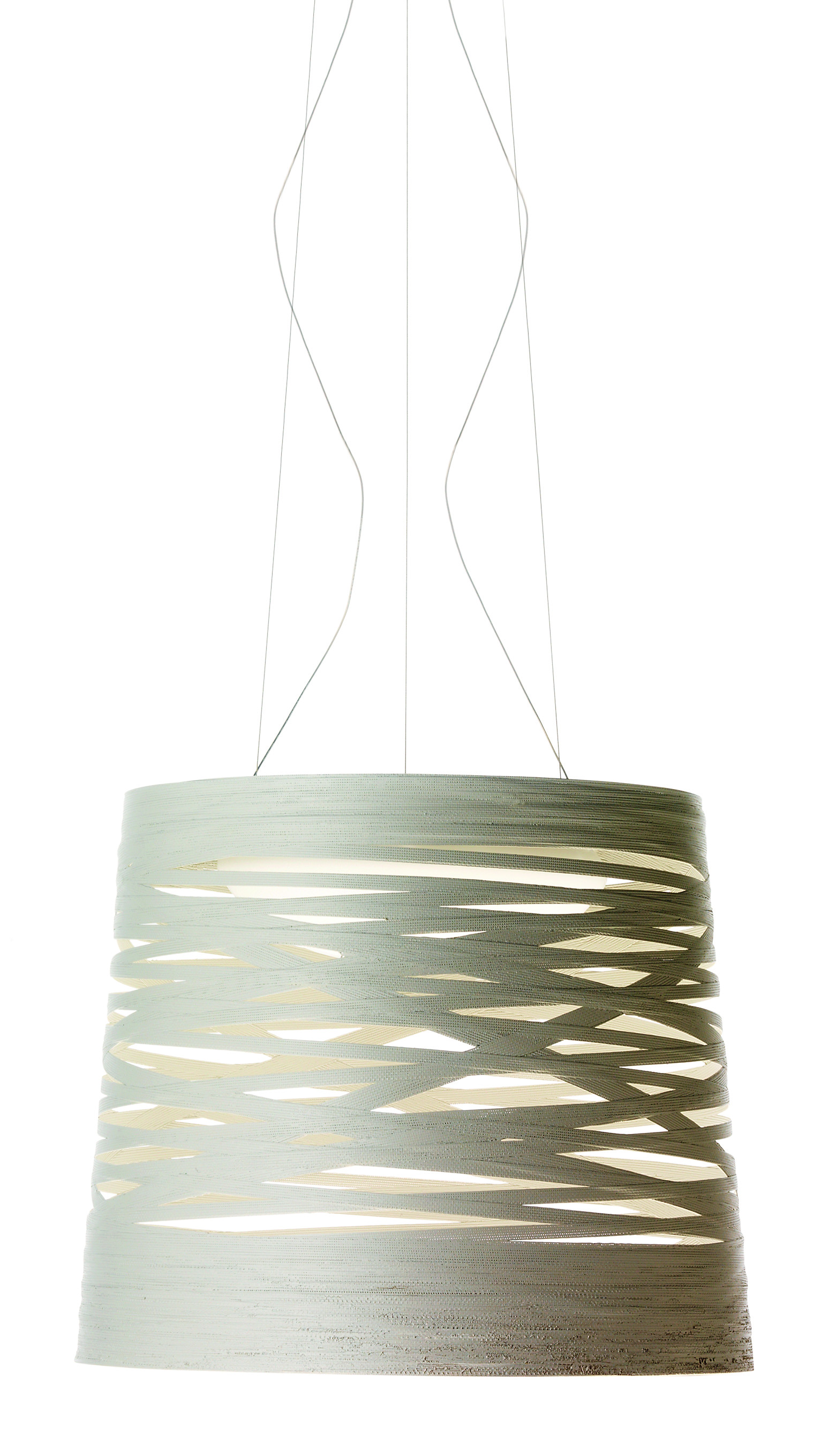 Nahaufnahme der modernen Foscarini Tress Grande Pendelleuchte mit Halogenlicht und einzigartigem Design.
