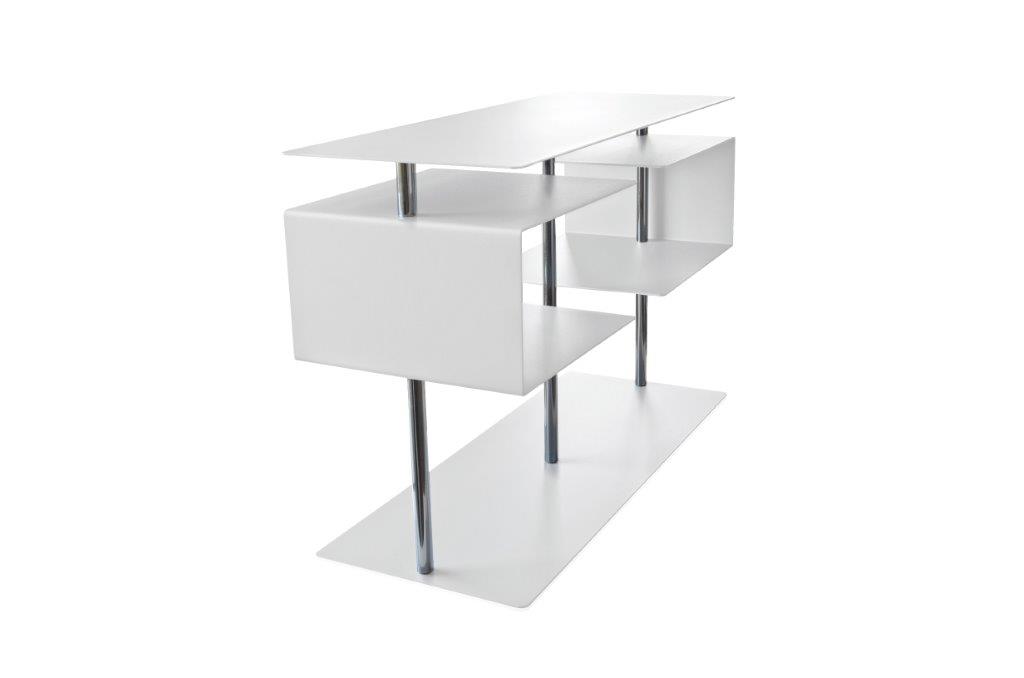 X-Centric II Beistelltisch Radius in Weiß mit Stahlgestell, modernes Design für Wohnzimmer und Büro.