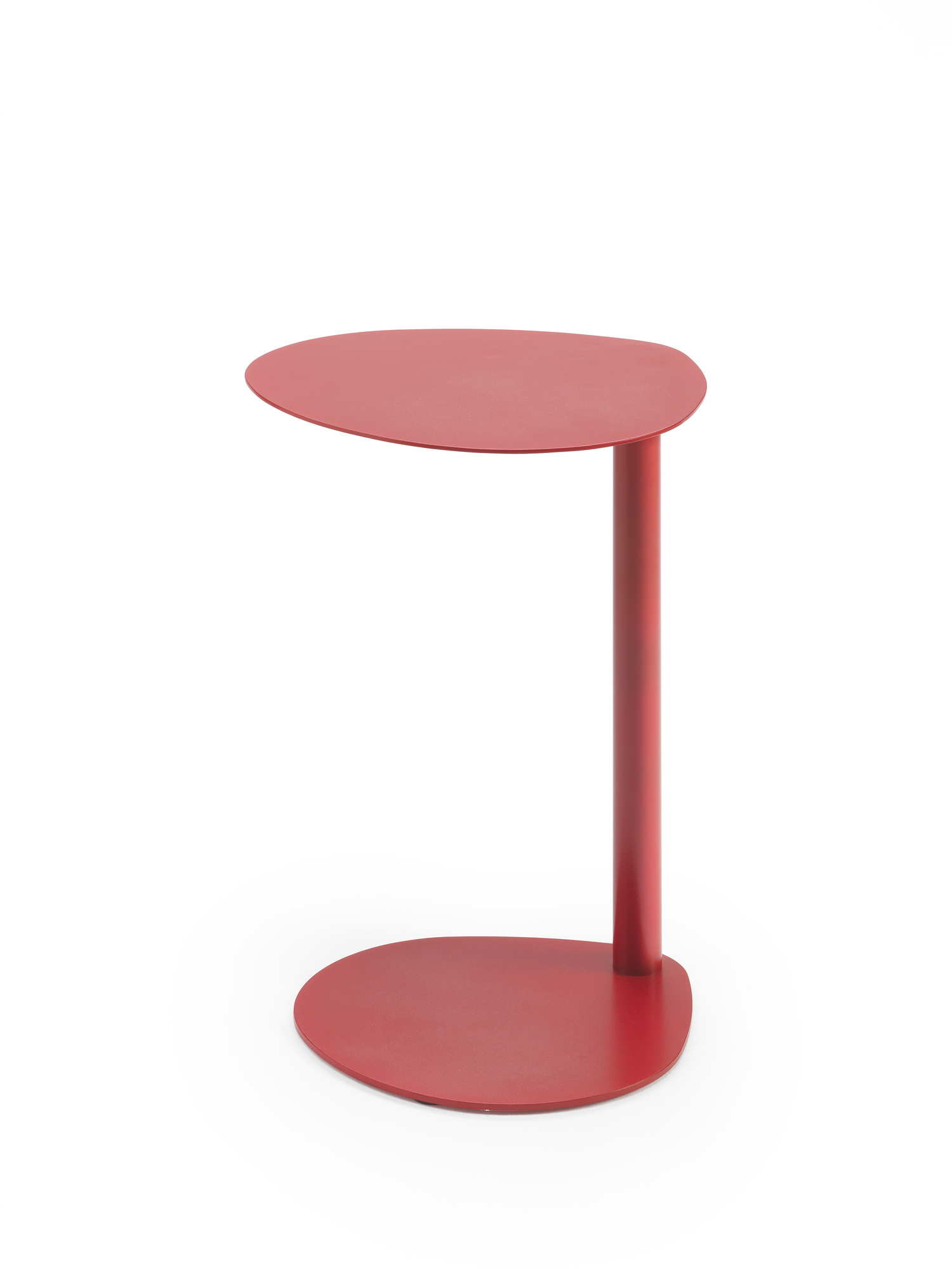 Roter Easy Boy Beistelltisch von Segis, moderner kleiner Tisch mit runder Tischplatte und Fuß.