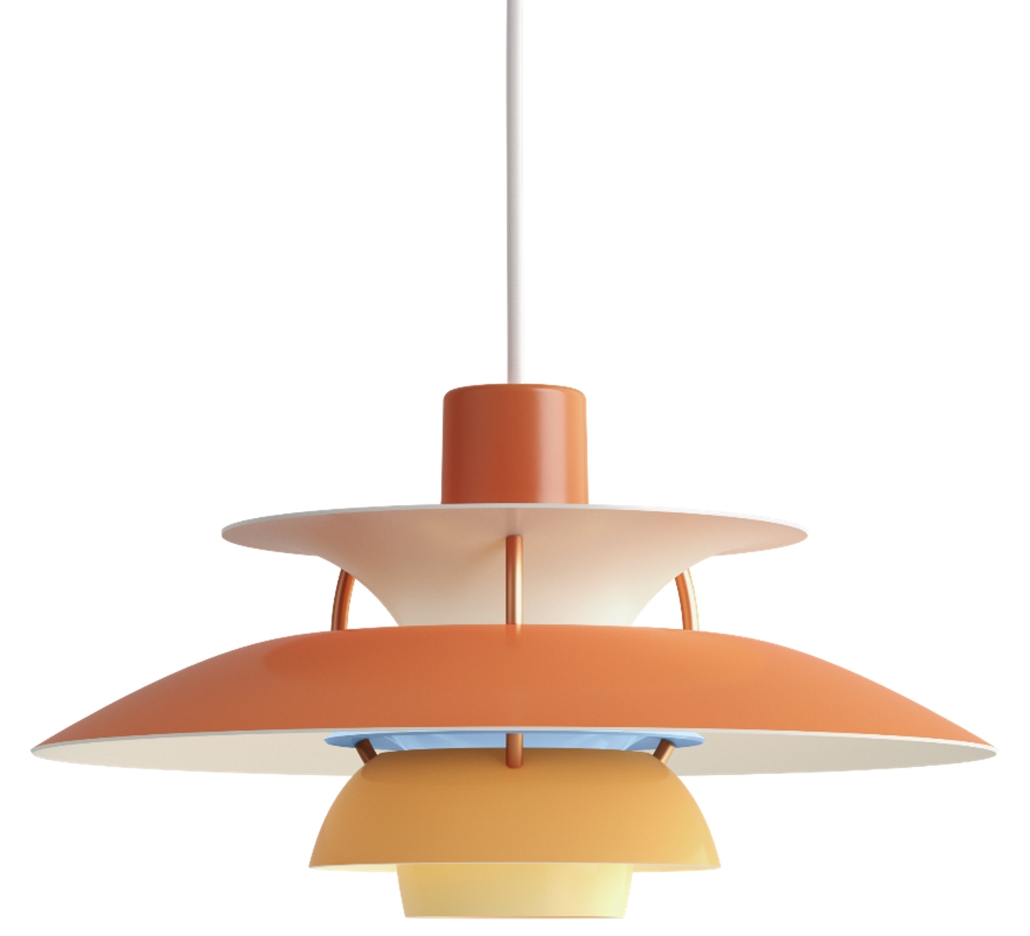 Orange PH 5 Mini Pendelleuchte von Louis Poulsen, modernes Design für Wohnzimmer und Esszimmer.