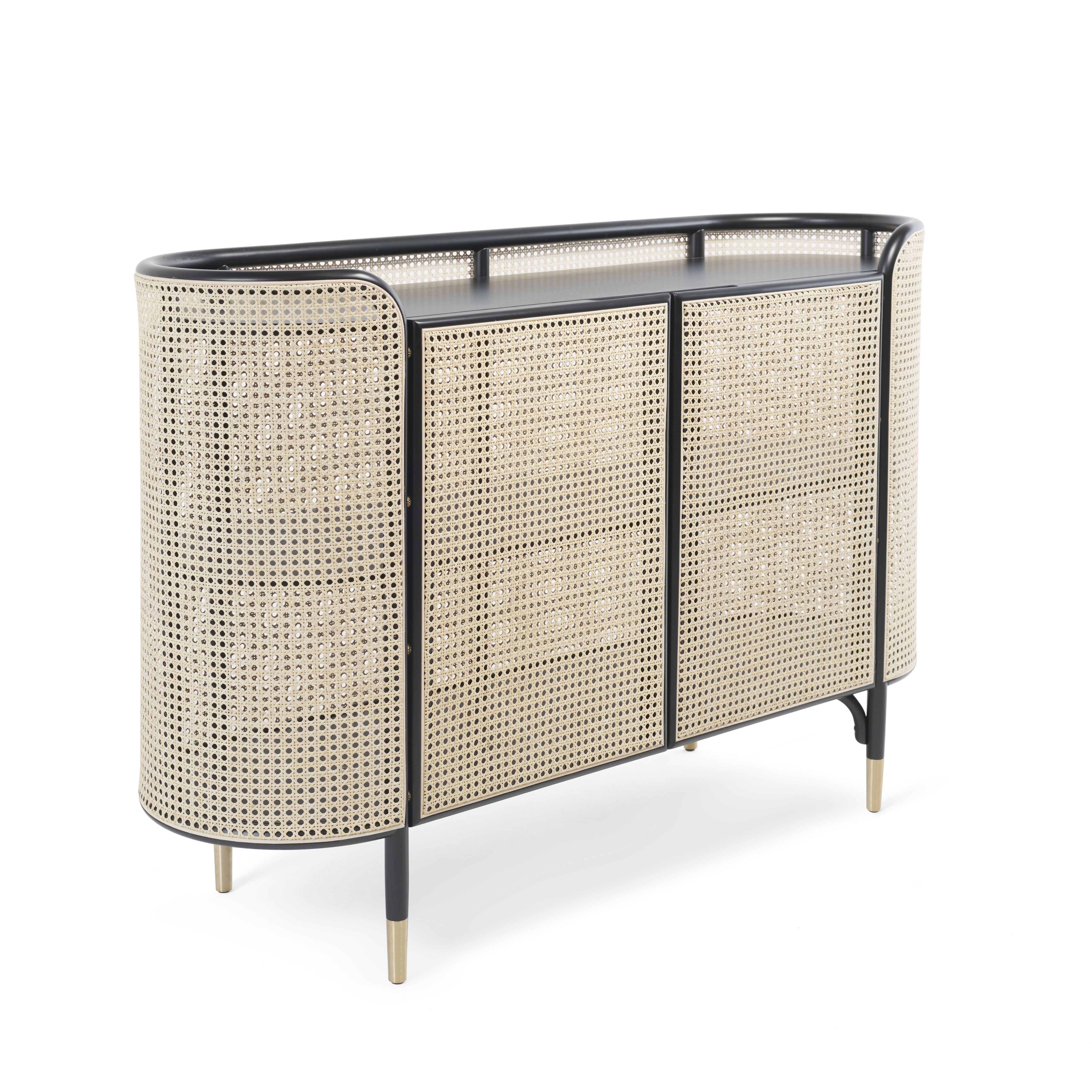 MOS Cabinet Schrank von Wiener GTV Design mit Wiener Geflecht und schwarzen Akzenten.