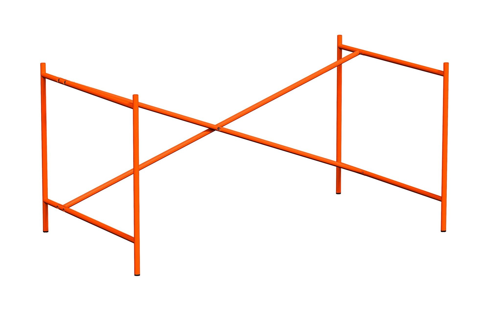Oranges Eiermann Tischgestell mit gekreuzten Streben für einen modernen Schreibtisch.