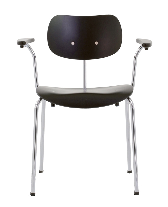 Schwarzer SE 68 Stuhl von Wilde+Spieth mit Armlehnen und verchromtem Stahlgestell. Designklassiker für Büro und Wohnen.