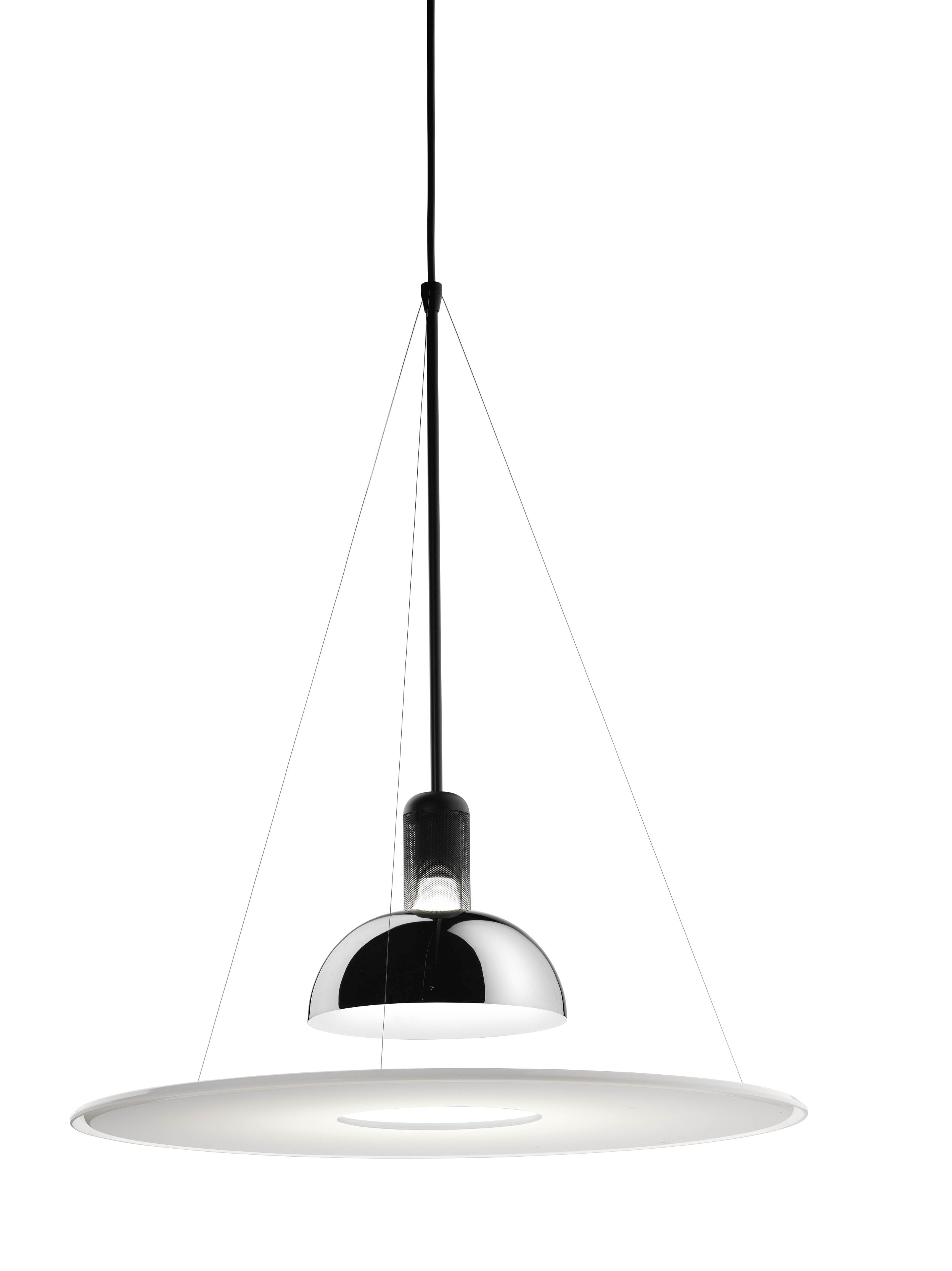 Frisbi Hängeleuchte von Flos: Moderne Pendelleuchte mit Chrom und weißem Diffusor.