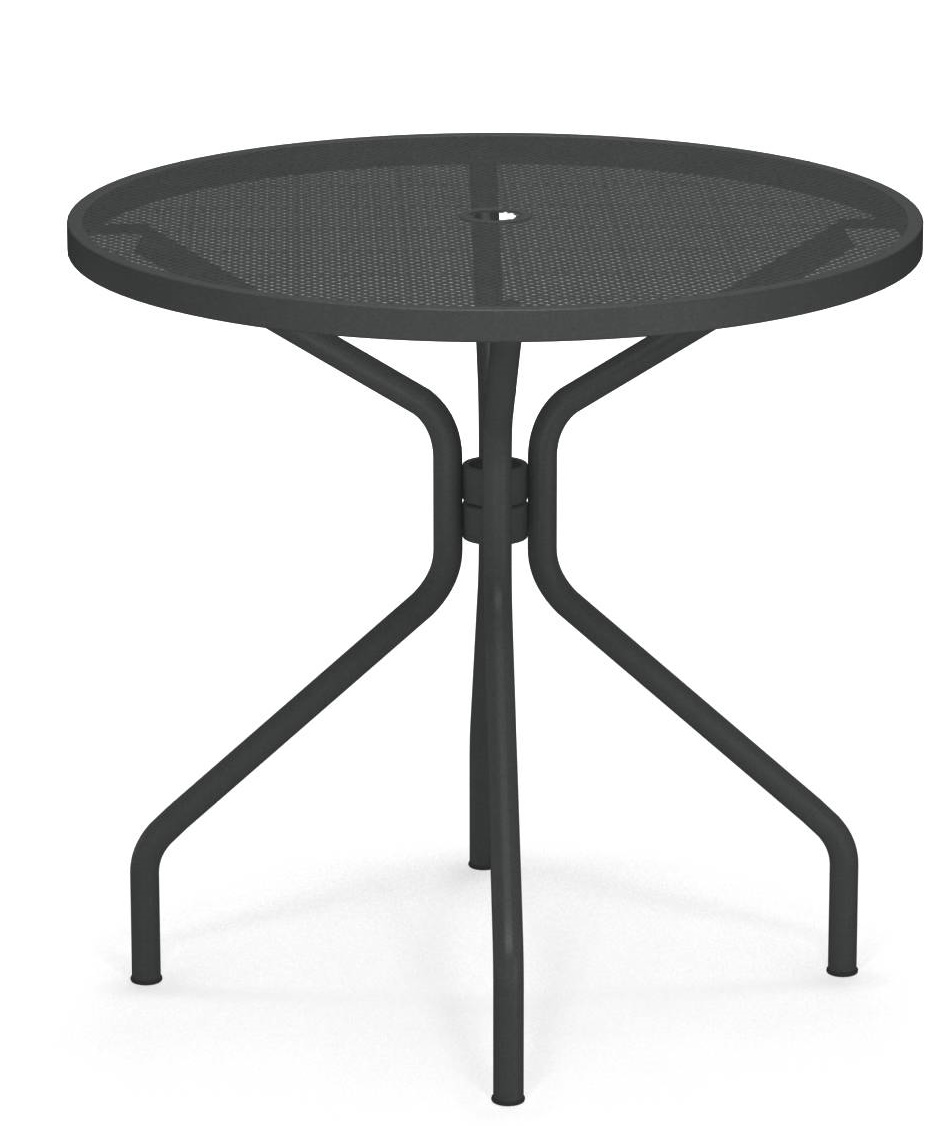 Runder, anthrazitfarbener Cambi Tisch von Emu für den Außenbereich mit filigranem Metallgestell.