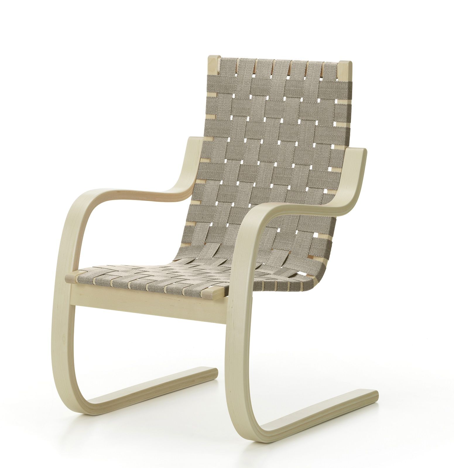 Armchair 406 Sessel von Artek mit hellem Holzrahmen und gewebter Sitzfläche. Designklassiker.