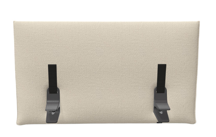Beige Vitra Anagram Panel, 110 cm breit, mit zwei schwarzen Halterungen zur Befestigung.