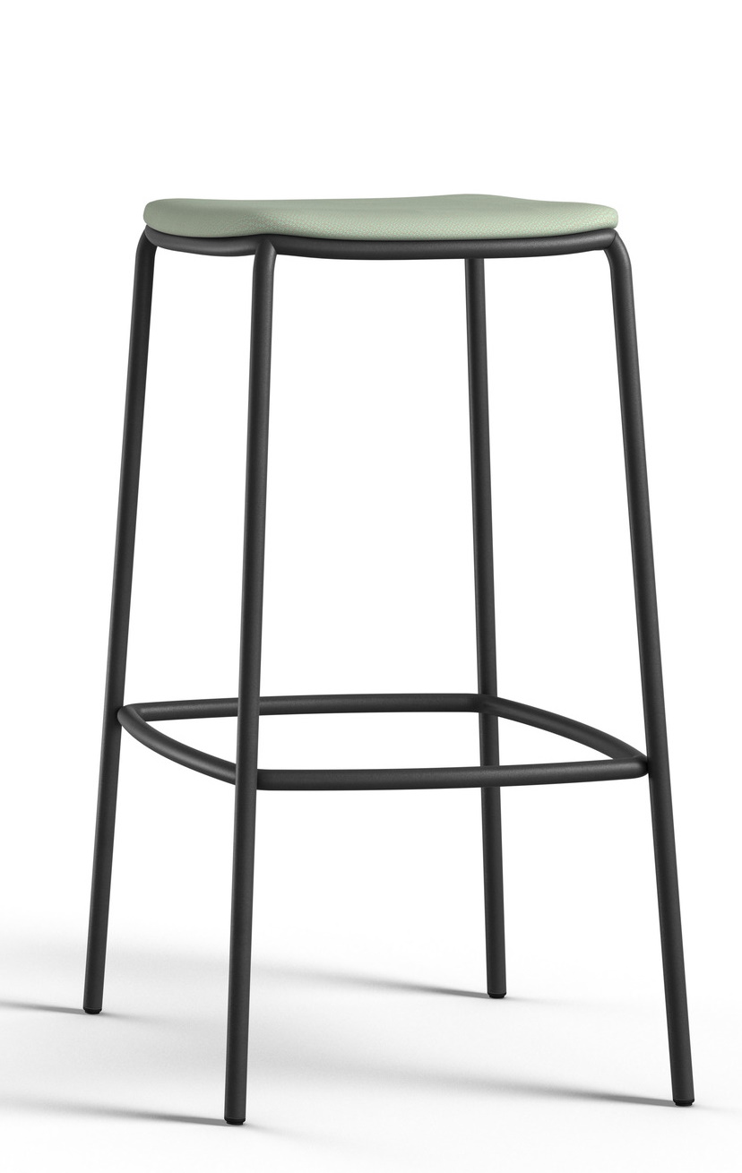 Nate S Barhocker von Brunner mit grünem Sitzpolster und schwarzem Metallgestell.