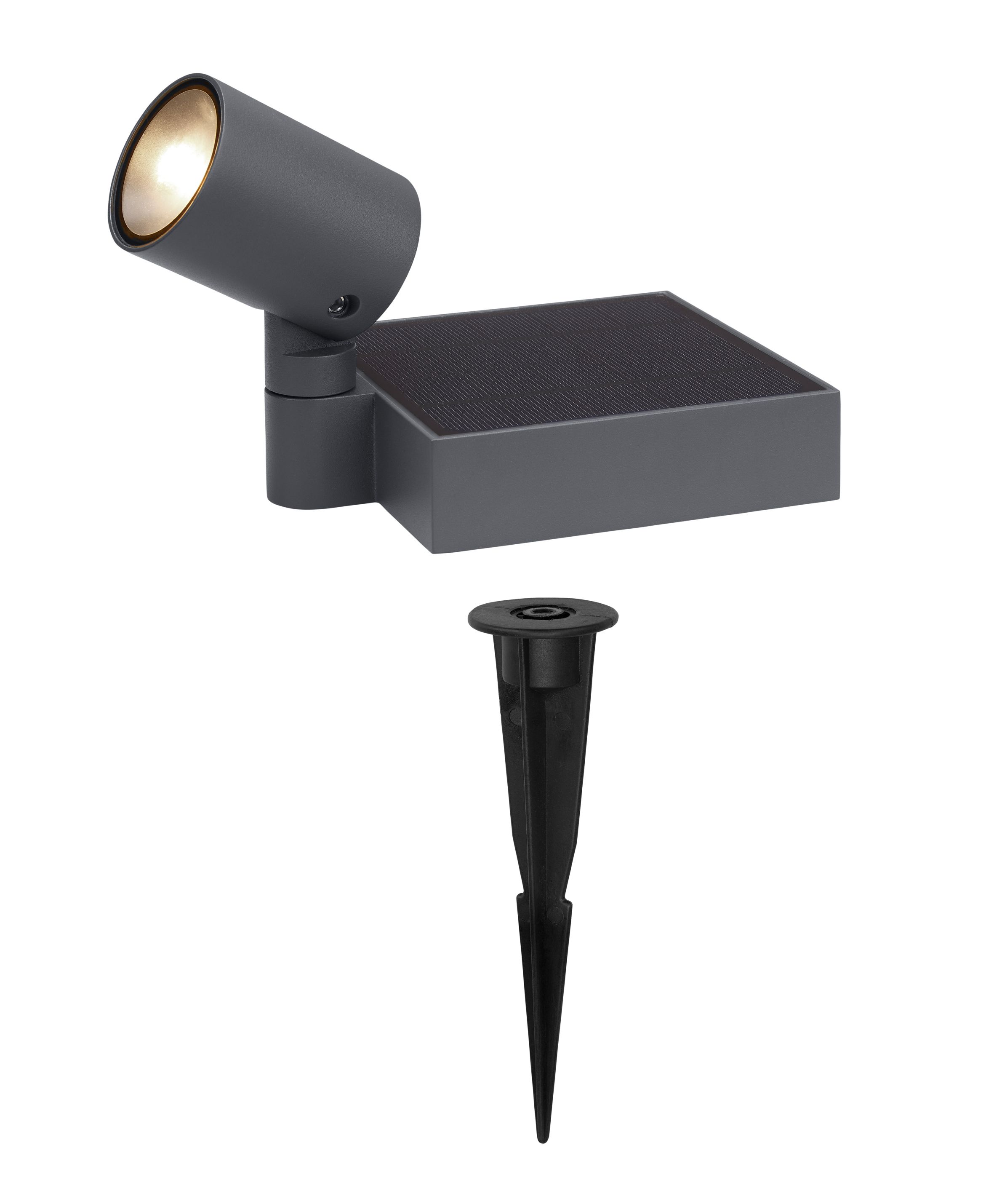 Moree Spot.E Solar Gartenstrahler mit Erdspieß, graue Solarleuchte für den Garten.