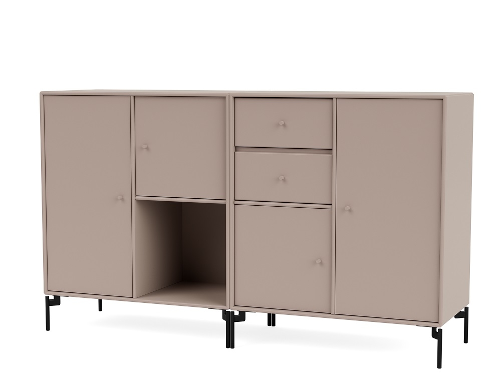 Couple Sideboard in Mushroom Farbe mit schwarzen Beinen, modernes Sideboard mit Schubladen und Türen.