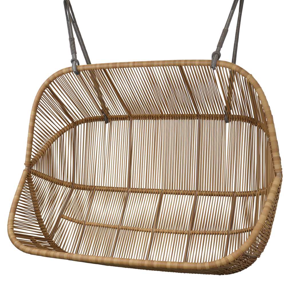 Hive Hängesofa: Detailaufnahme des Cane-Line Outdoor Hängesessels aus Rattan für zwei Personen.