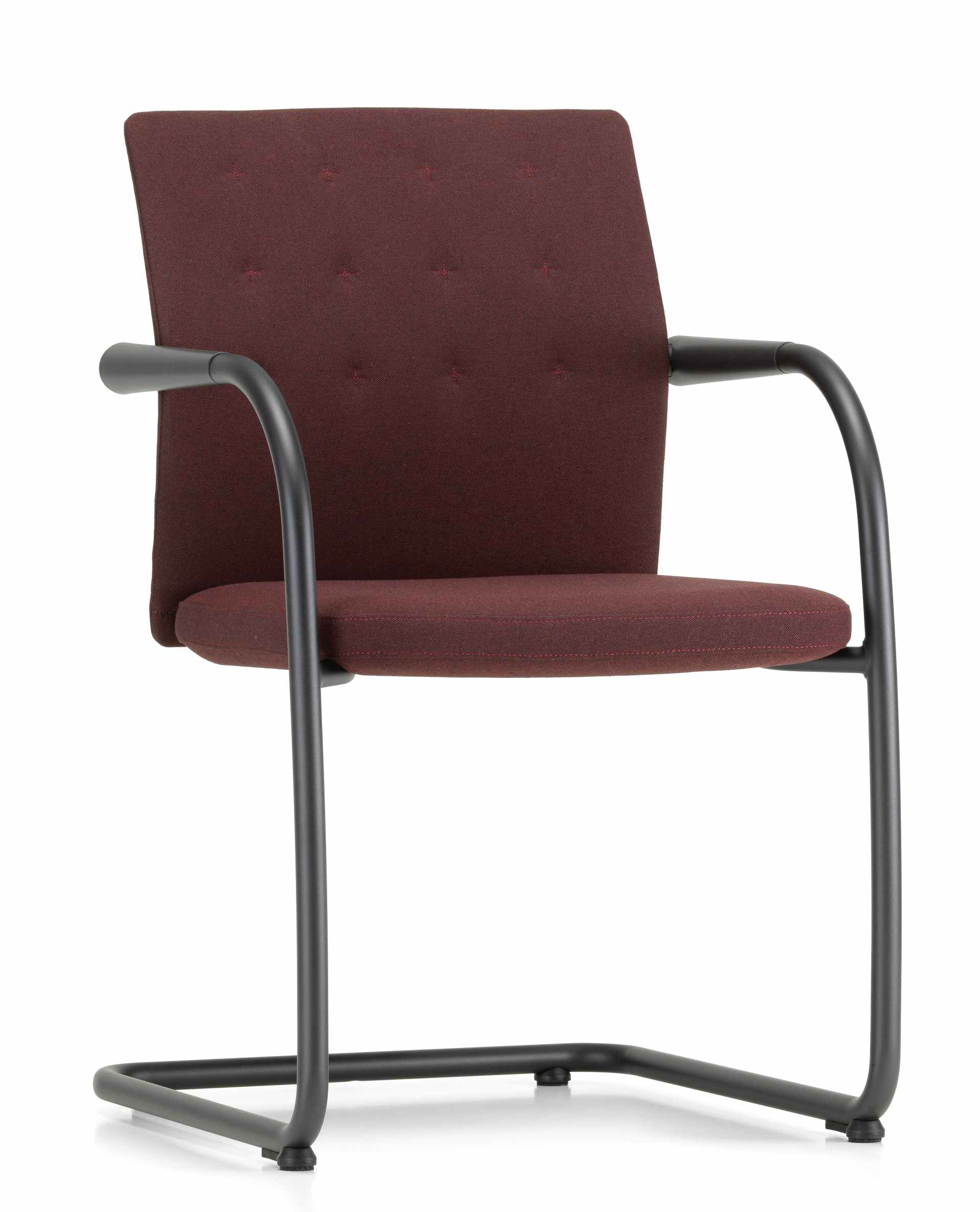 ID Visitor Freischwinger von Vitra in Bordeauxrot mit schwarzem Gestell, Bürostuhl für Besucher.