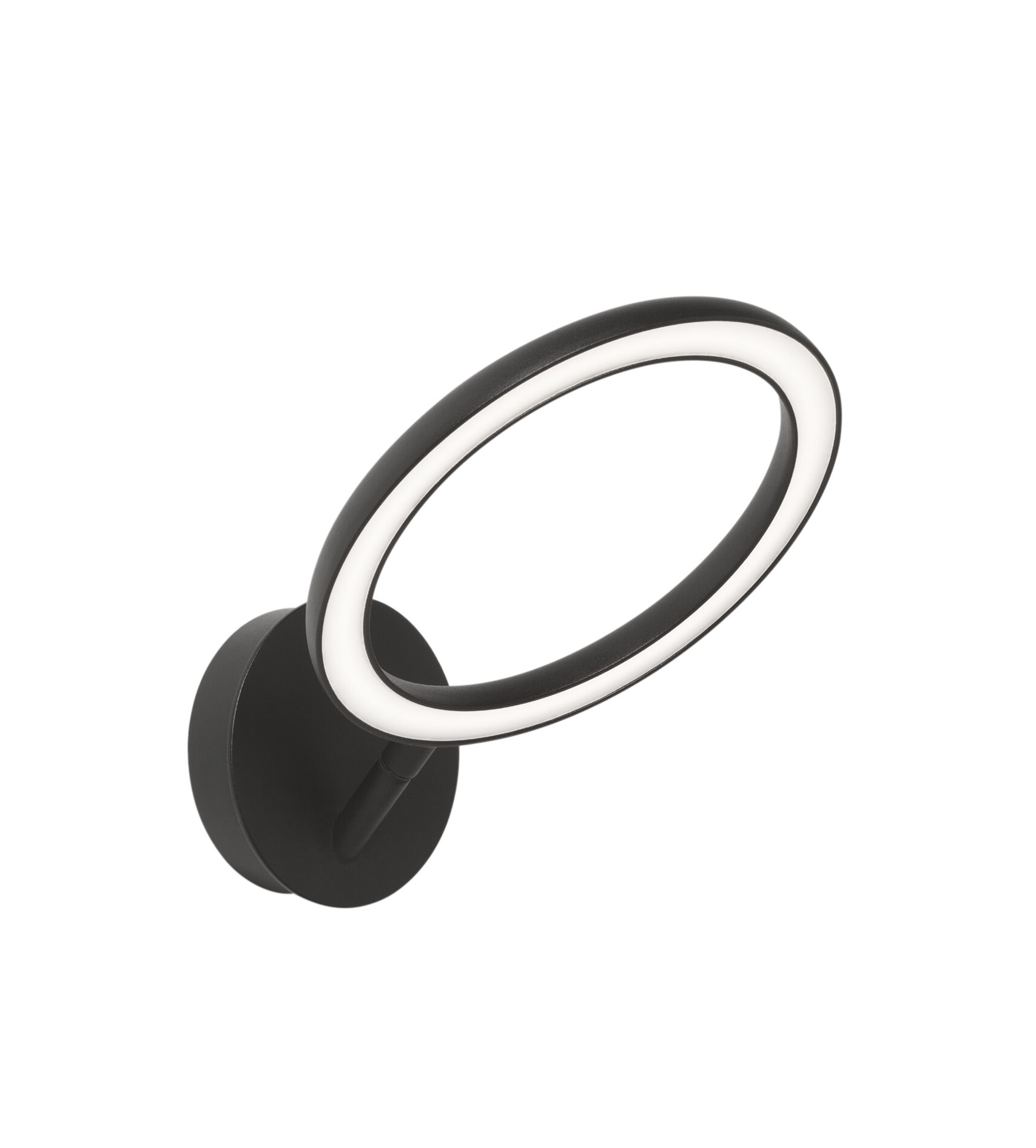 Echo Wall Wandleuchte: Moderne, schwarze LED-Wandlampe mit ovalem Lichtring für indirekte Beleuchtung.