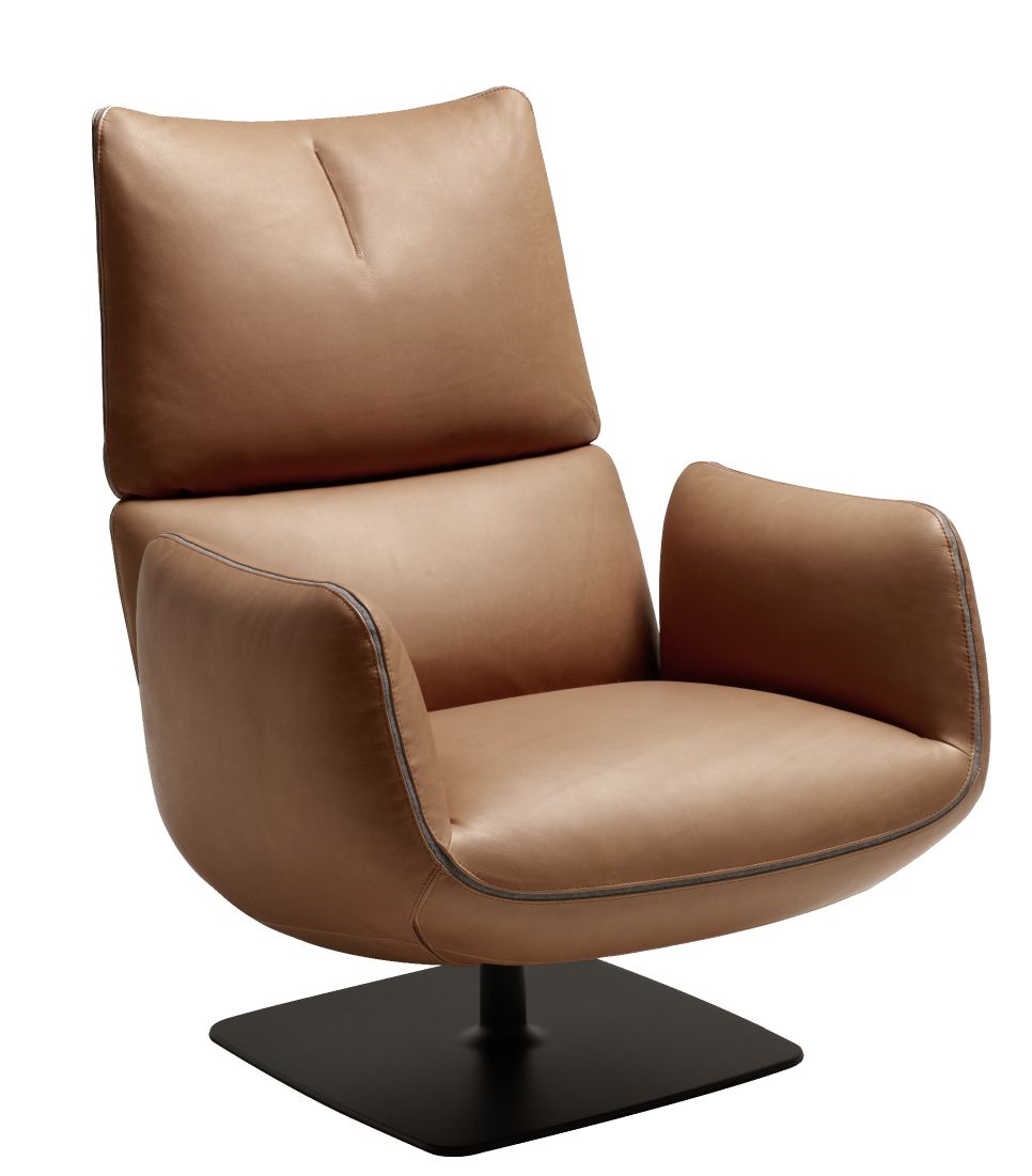 Brauner Jalis Lounge Sessel mit schwarzem Tellerfuß und Kippmechanik von Cor. Bequemer Drehsessel.
