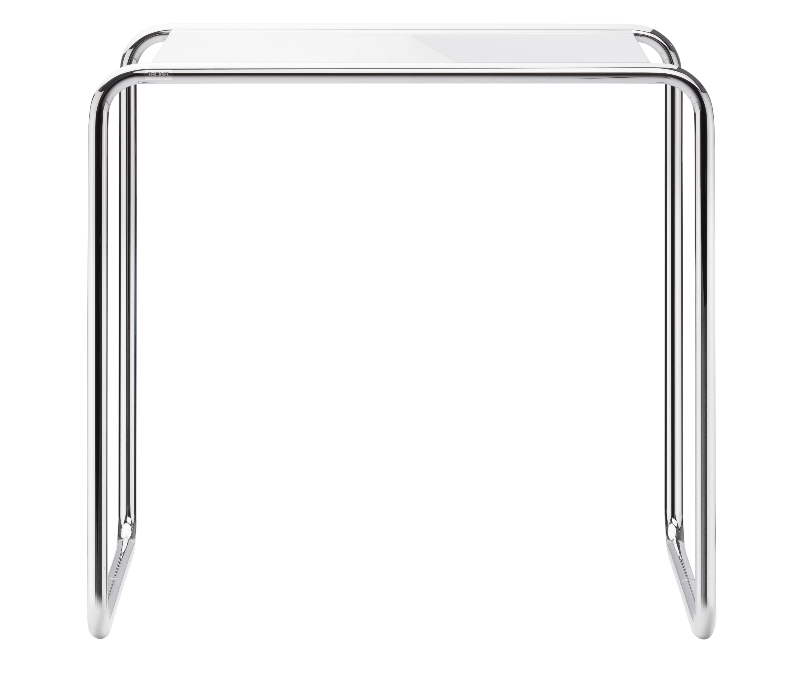 B 9 c Thonet Beistelltisch mit verchromtem Stahlrohrgestell und weißer Tischplatte. Moderner Designklassiker.