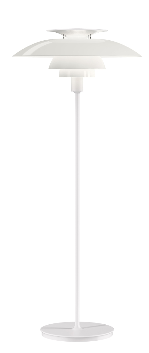 Weiße PH 80 Stehleuchte von Louis Poulsen: Designklassiker für Wohnzimmer und Büro.