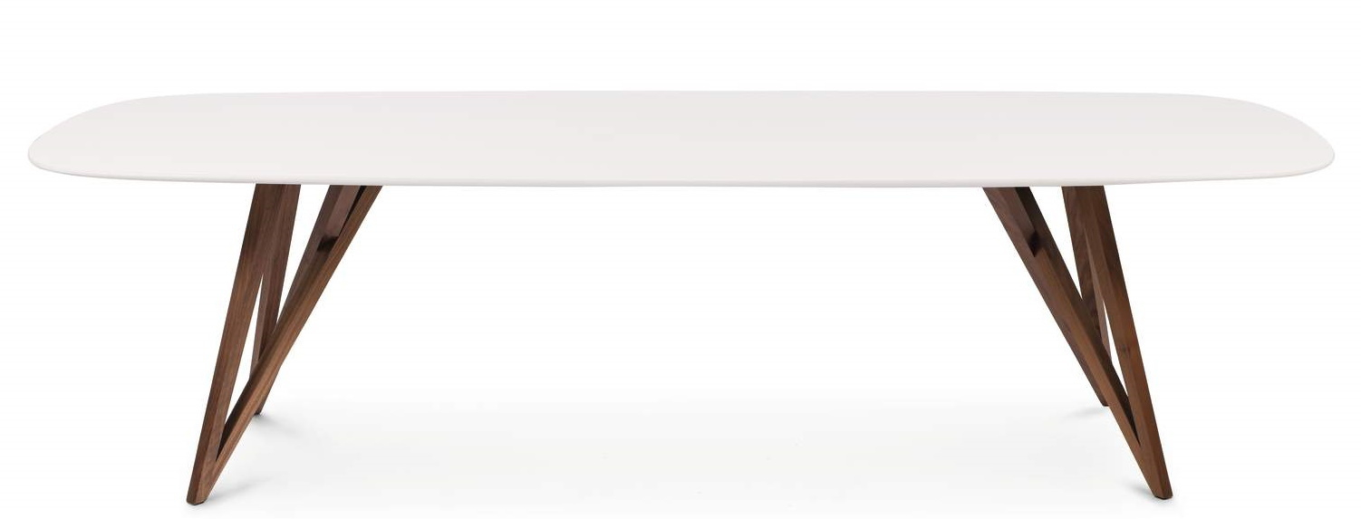 Weißer Seito Tisch von Walter Knoll mit markantem Holzgestell für Esszimmer und Wohnbereich.