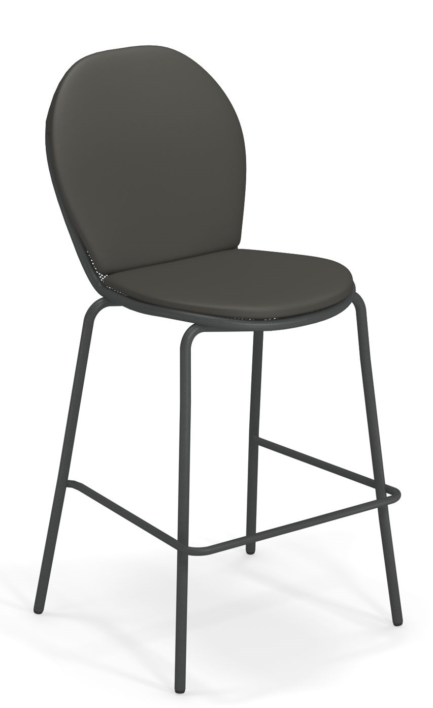 Grauer Ronda Barhocker von Emu mit Fußstütze und gepolstertem Sitz für den Innenbereich.