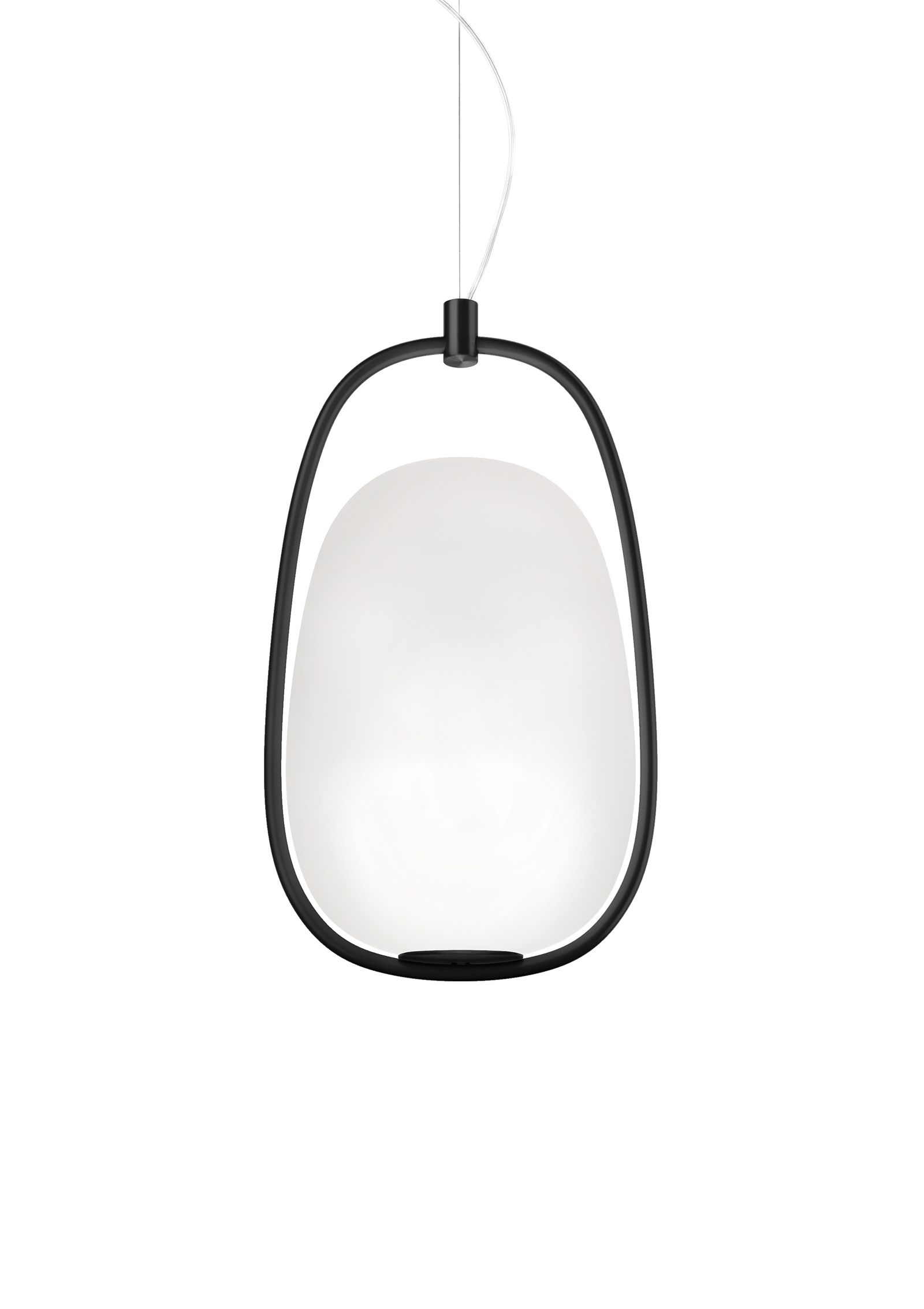 Lannà Pendelleuchte Kdln: Moderne Hängelampe mit schwarzem Rahmen und weißem Diffusor für Wohnraumbeleuchtung.