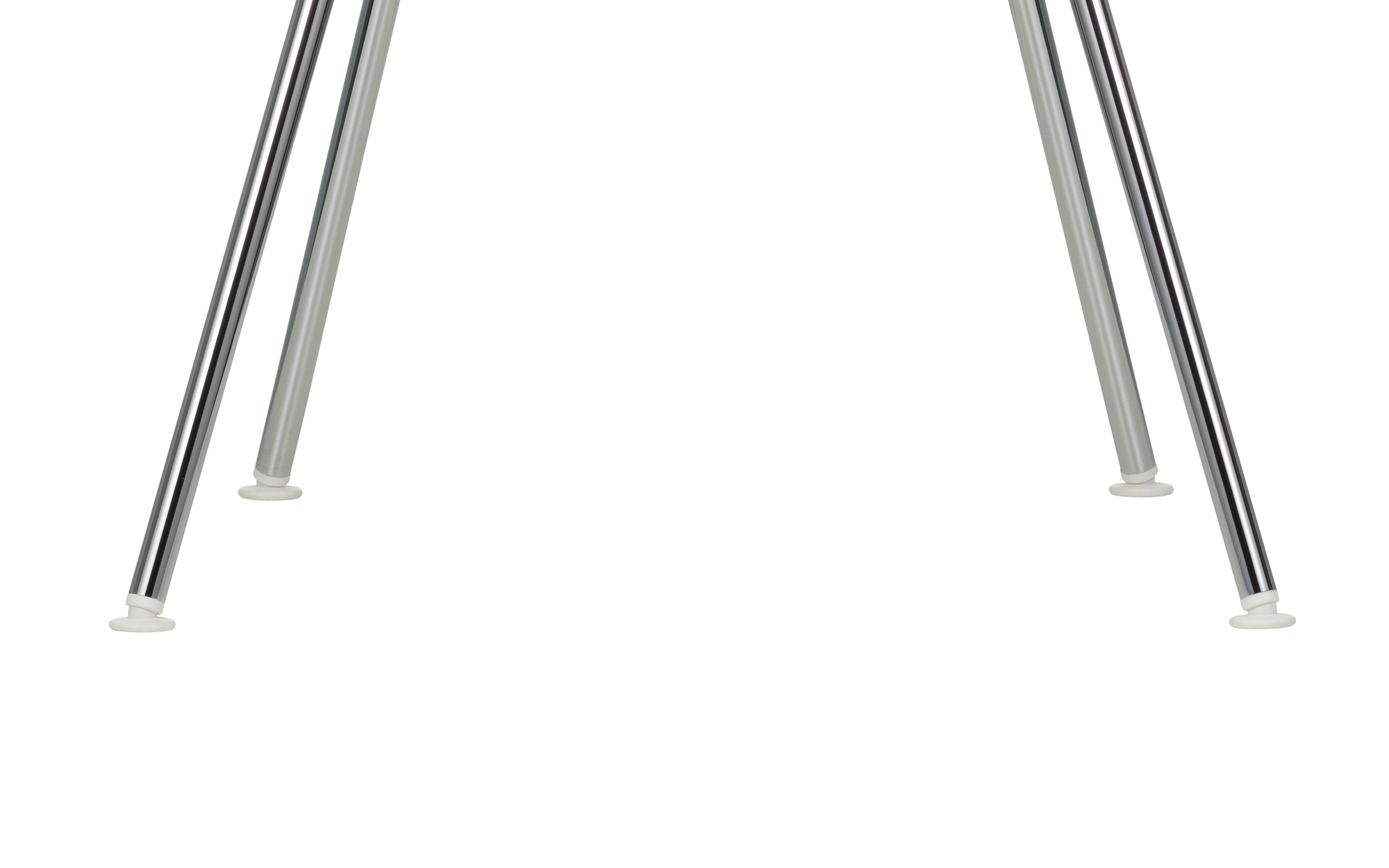 Nahaufnahme der Stuhlbeine mit weißen Kunststoffgleitern für Eames Plastic Chair, Bodenschutz.