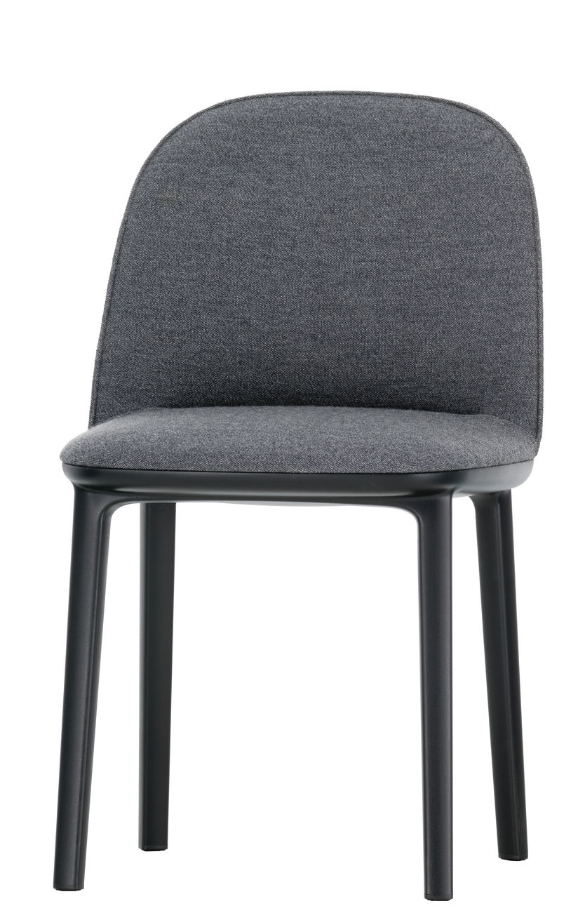 Grauer Softshell Side Chair Stuhl von Vitra mit schwarzem Gestell, Frontansicht.