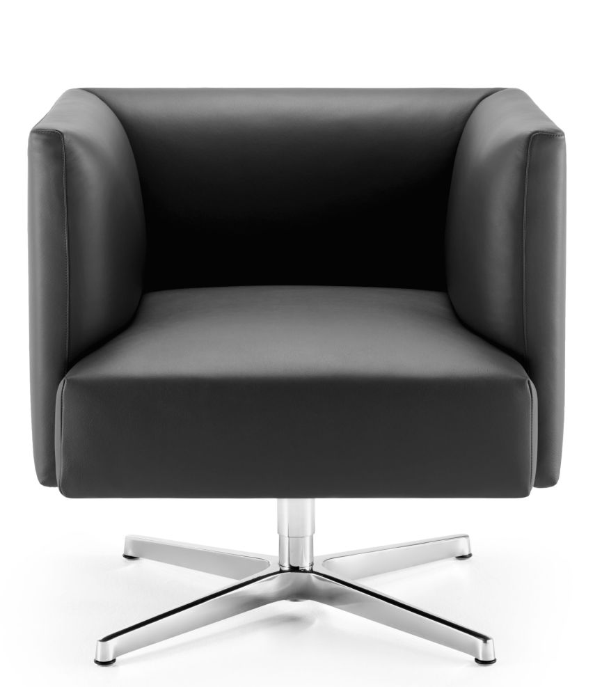 Schwarzer Muud Lite Loungesessel mit Drehfuß aus Chrom, moderne Sitzmöbel für Wohnzimmer.